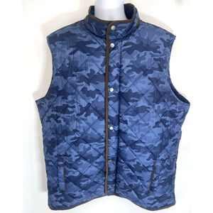 New Peter Millar Vest Mens 2XT Blue Camo Quilted Puffer Zip Snap Golf Pockets